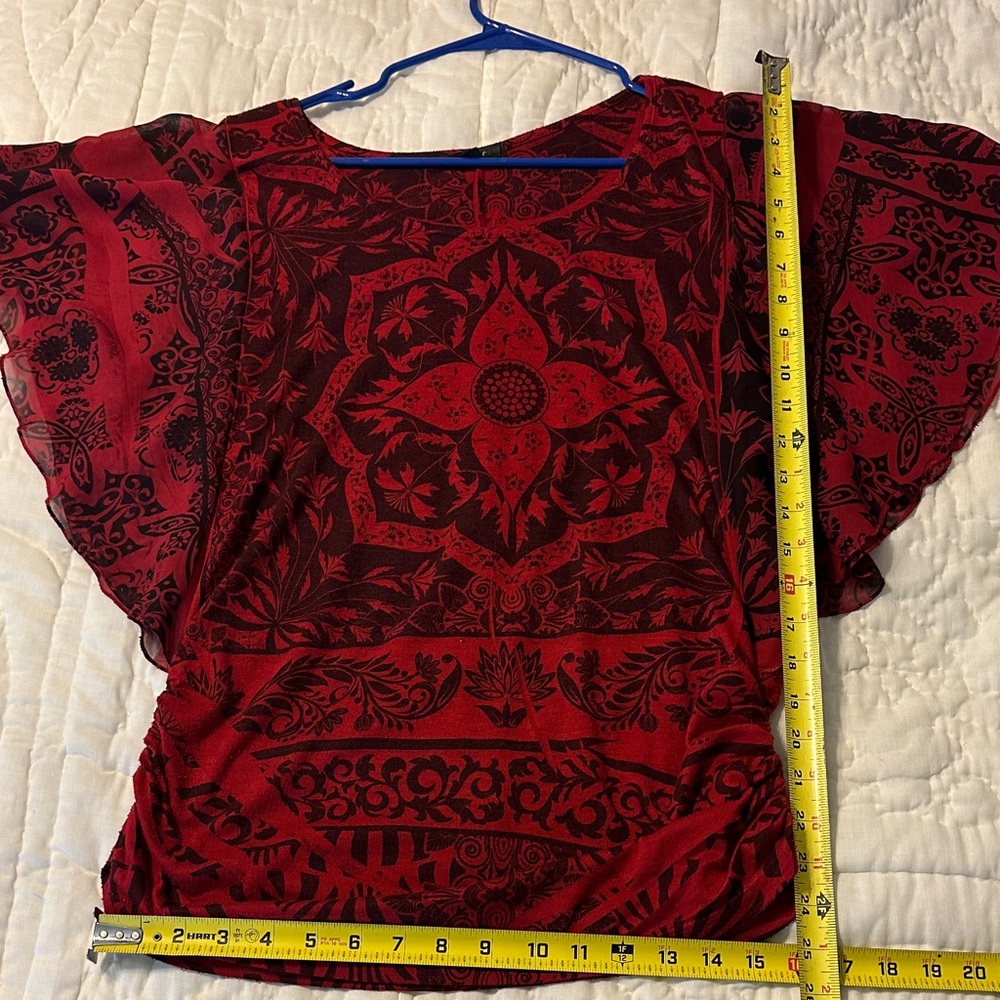 Elegant Red and Black Floral Blouse